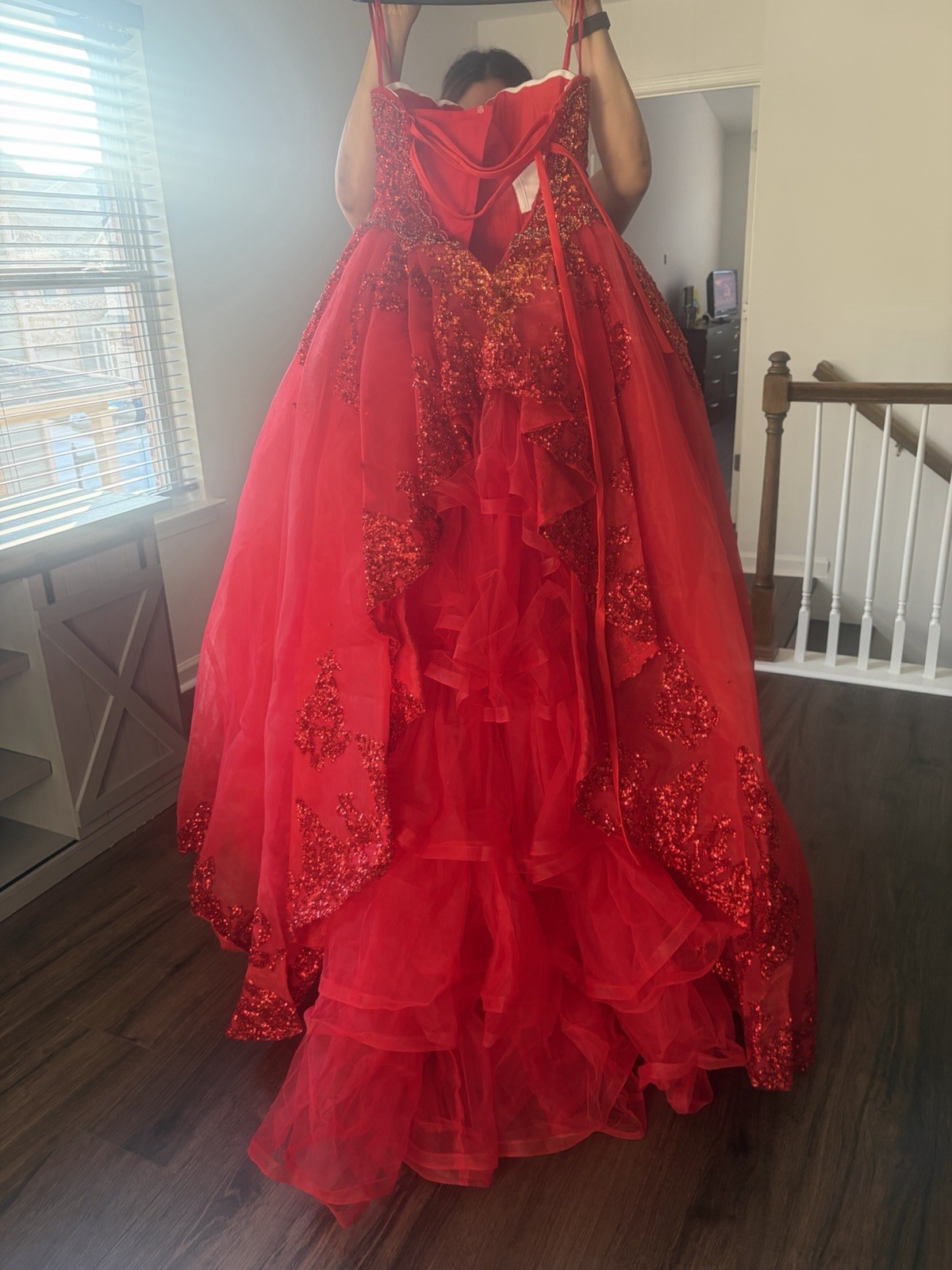 Morilee Red Sequin Beaded Sweetheart Tulle Lace-Up Ballgown Dress 5/6