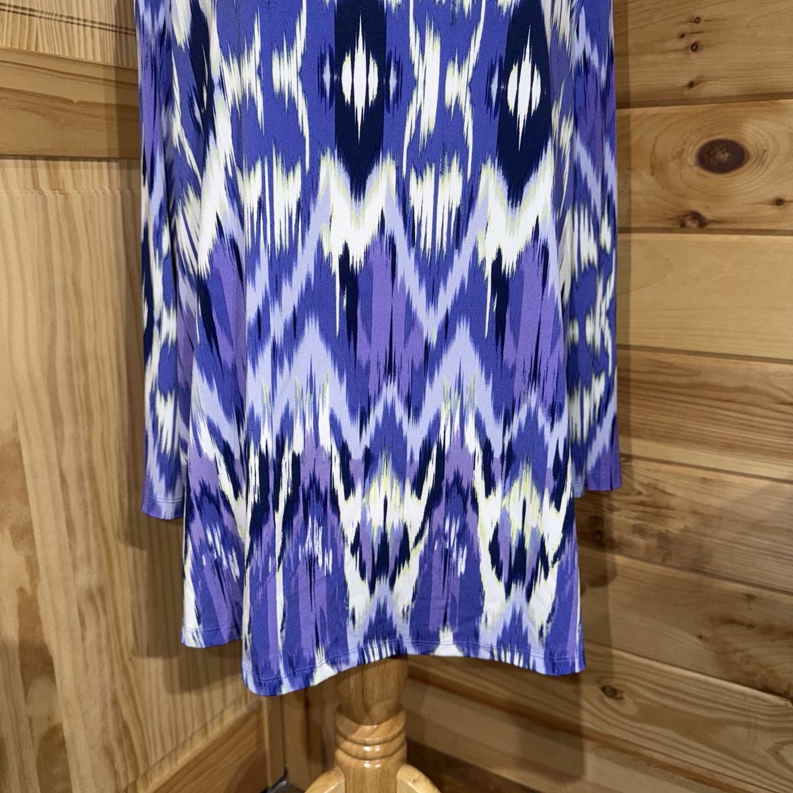 CHICO’S Purple Multi Brushed Feather Ikat Zipper Back Top Shirt Size 3 (XL)