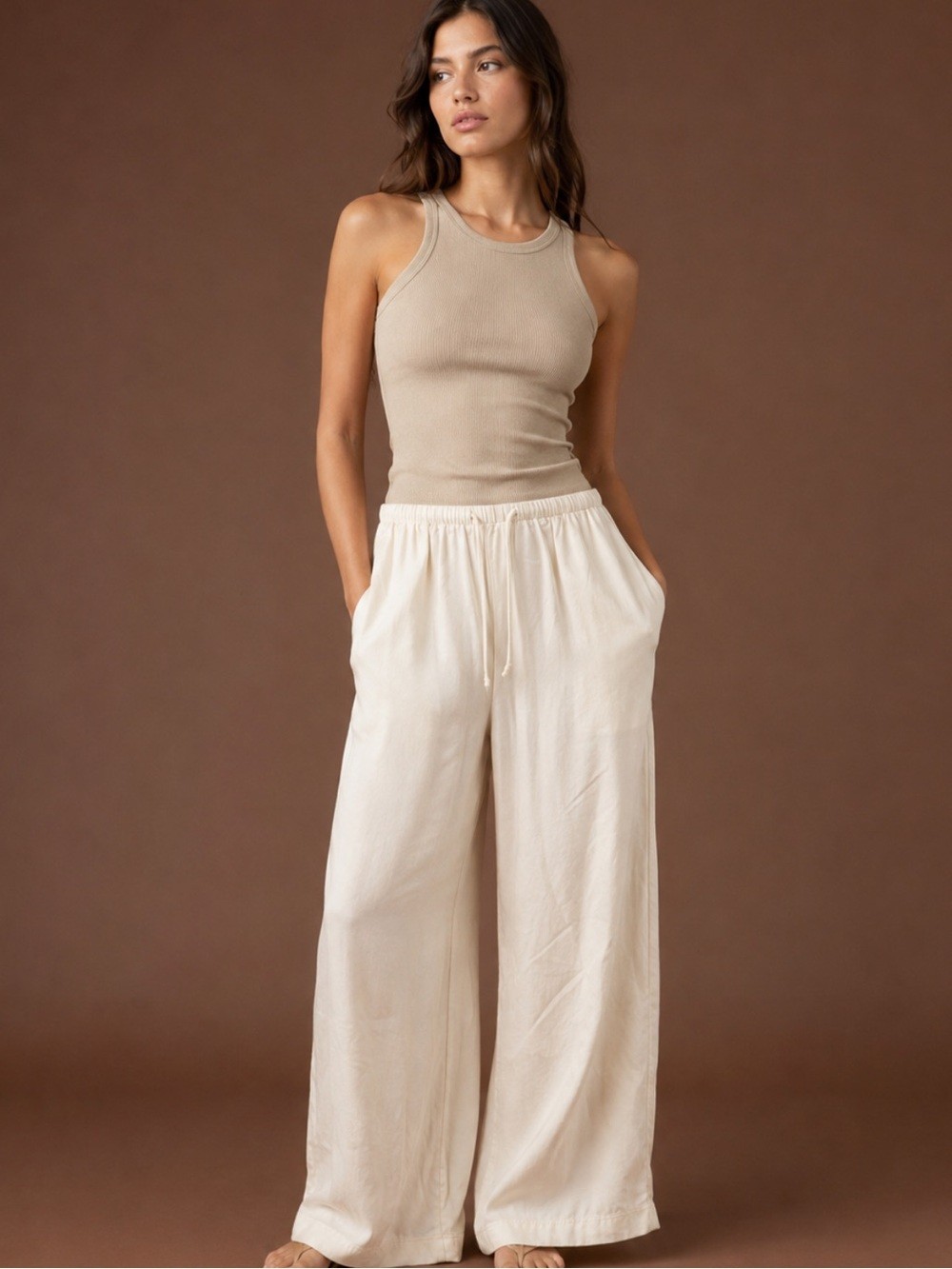 Z Supply Ivory Cream Drawstring Wide Leg Pants Small Coastal Resort Vacation