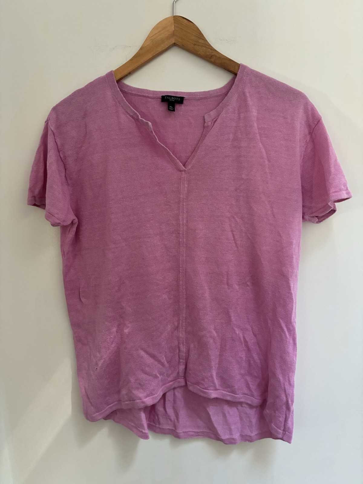 Talbots Petites Women’s Solid Pink 100% Linen Split Neck Short Sleeve Shirt PM