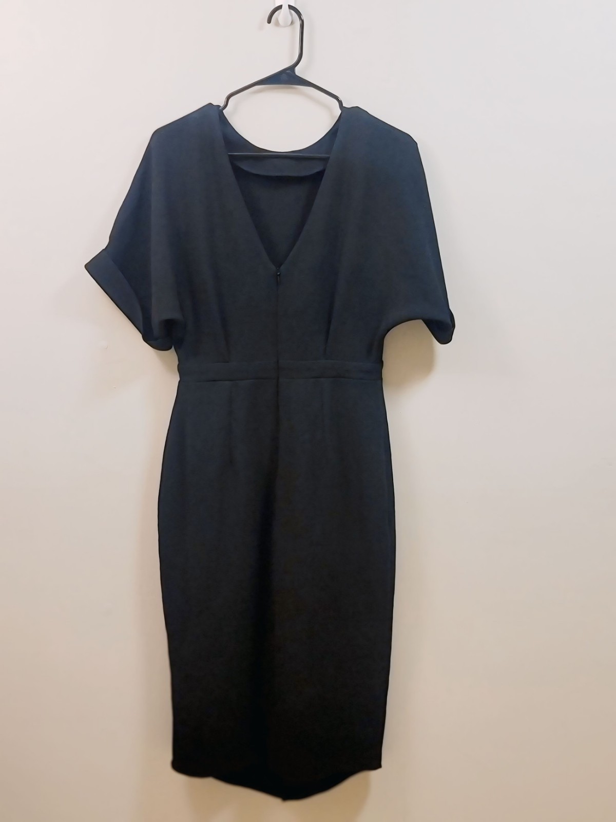 ASOS Black Midi Dress US 6 NWT Dolman Sleeve Exposed Back Zip Pencil Career
