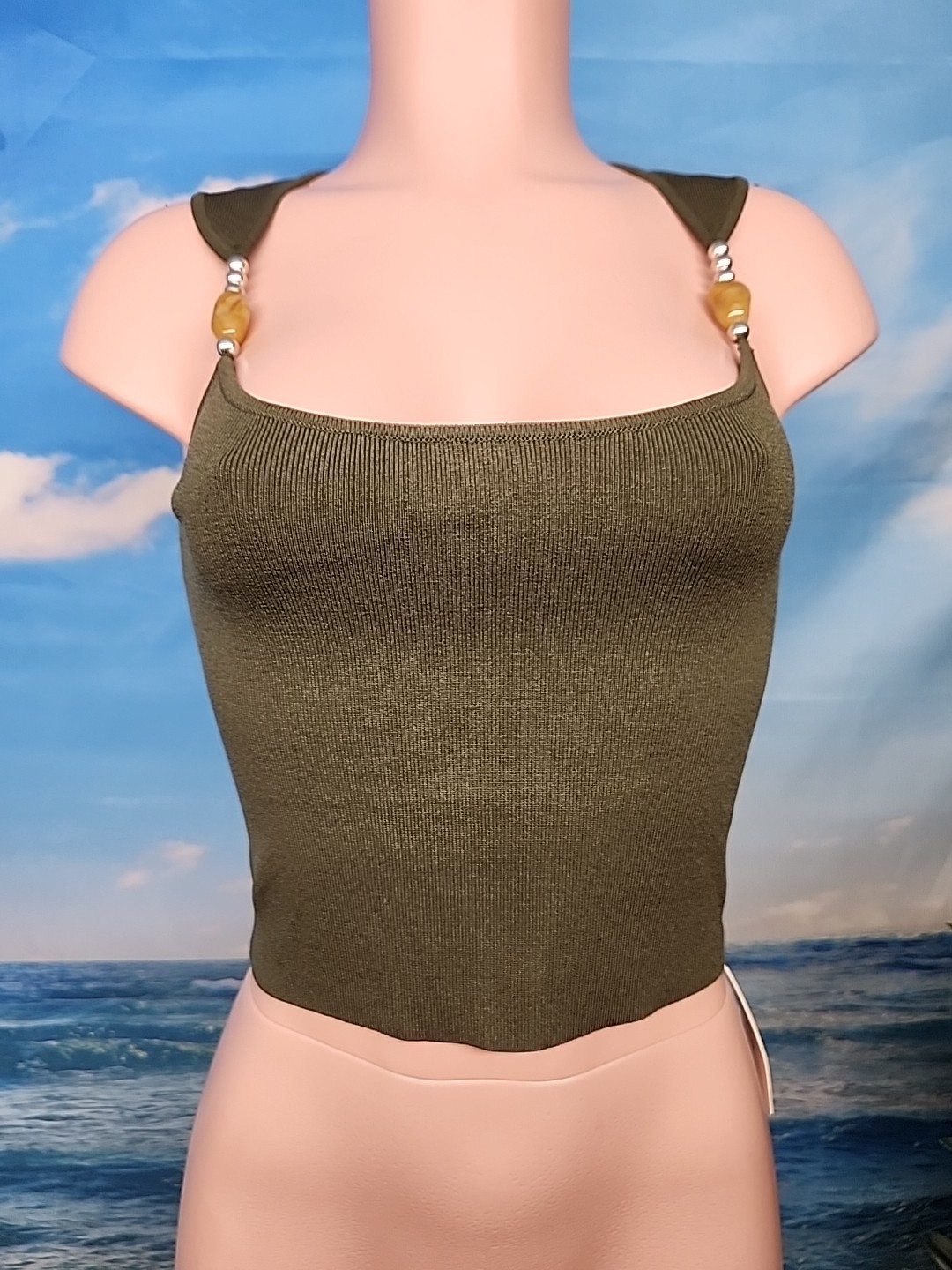 Commense Ribbed Crop Top Green Color Size Small.