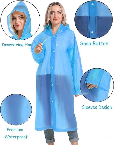Men Black Waterproof Long Raincoat Rain Coat Hooded Trench Jacket Outdoor Hiking