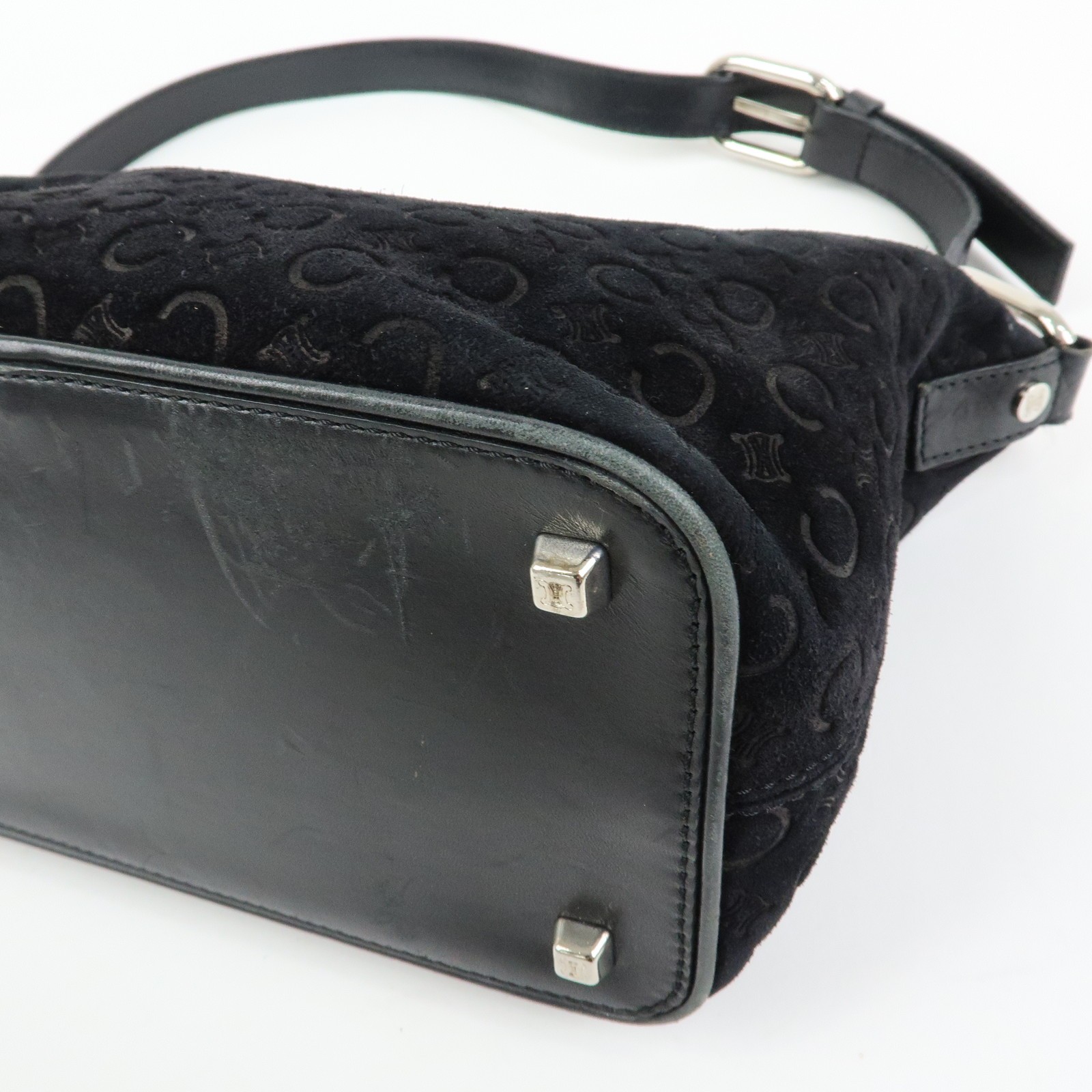 CELINE C Macadam Suede Leather Shoulder Bag Hand Bag Black Authentic Used F/S