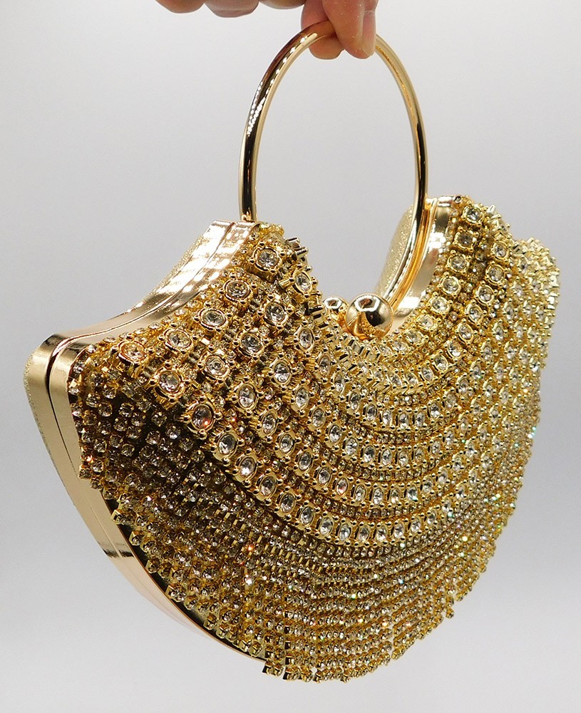 New Rhinestone Evening Handbag Handle Tassel Wedding Party Clutch Purse Gold5280