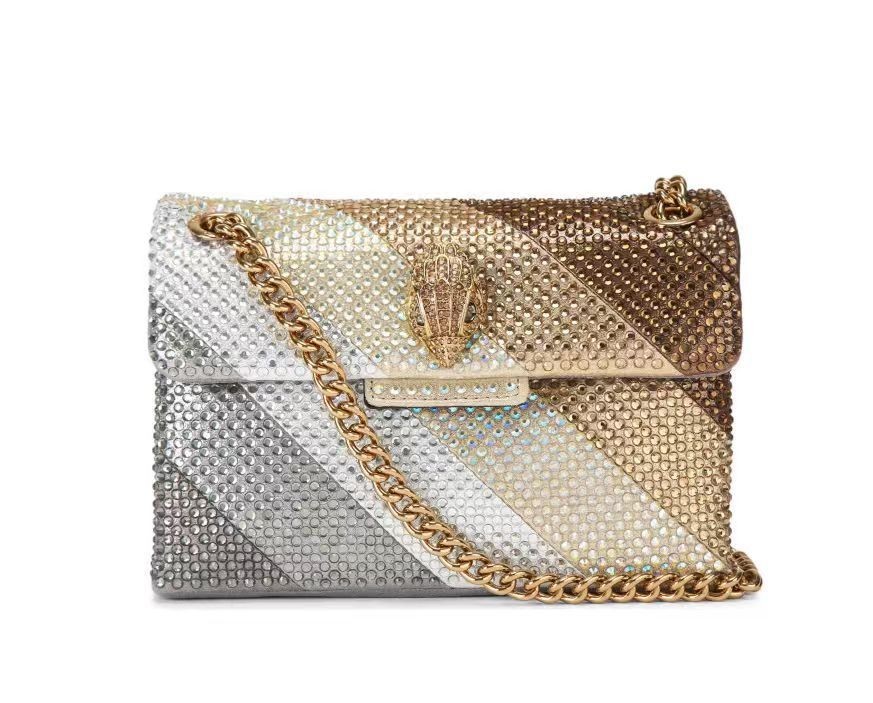 Kurt Geiger London Ombre Crystal Crossbody Bag Gold Eagle Chain 21×8×15 cm