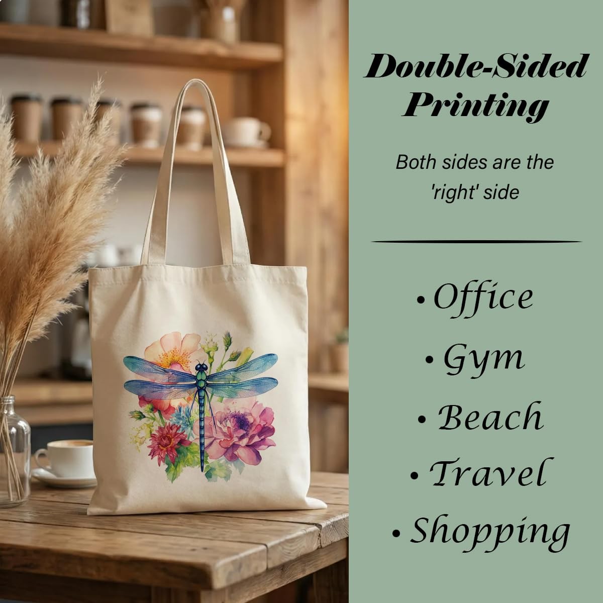 LMMHIOPI Dragonfly Tote Bag for Women, Reusable Canvas Medium,
