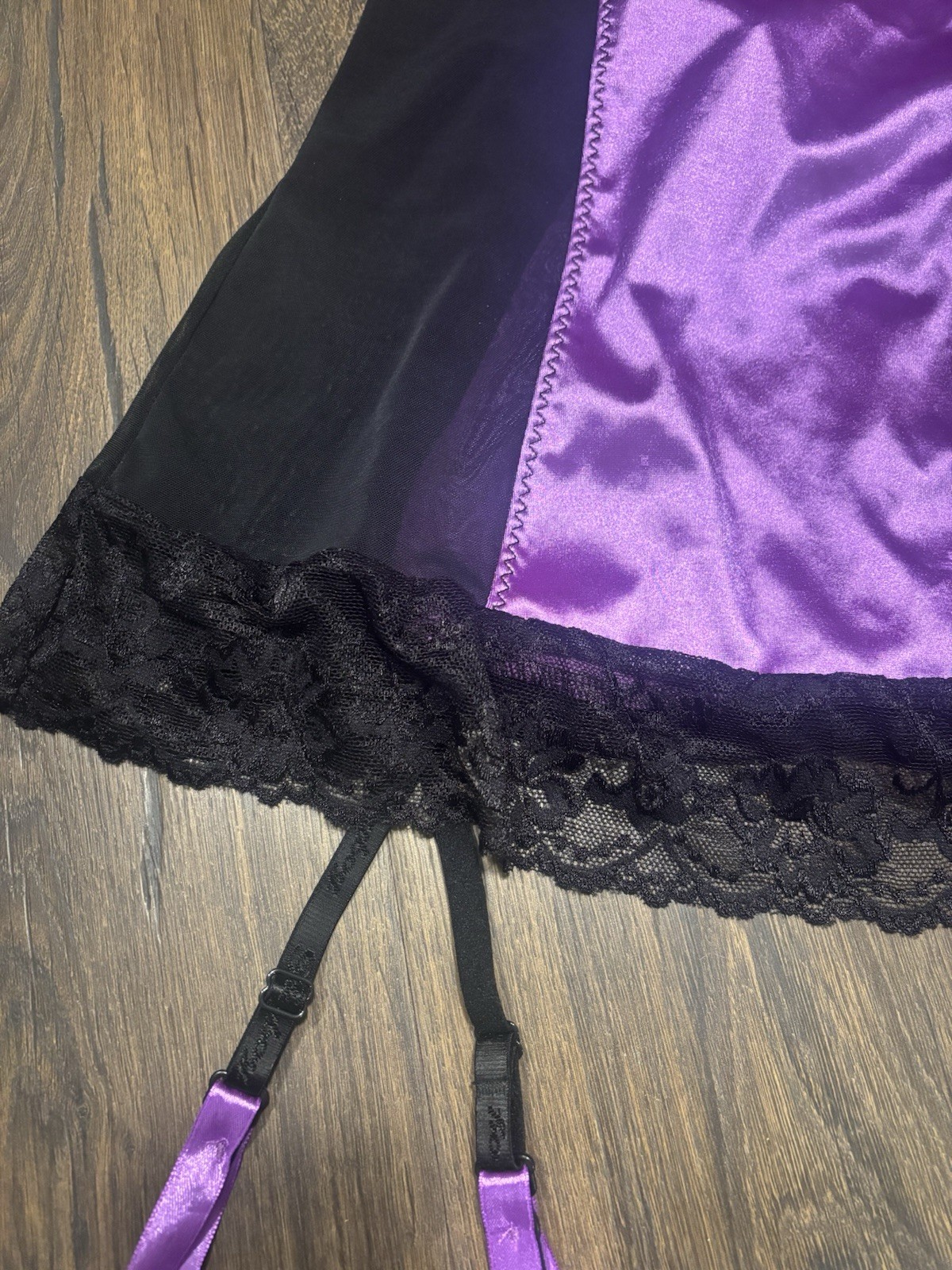 Playboy Black & Purple Lace Bustier S/M Underwire Garter Straps Lace-Up