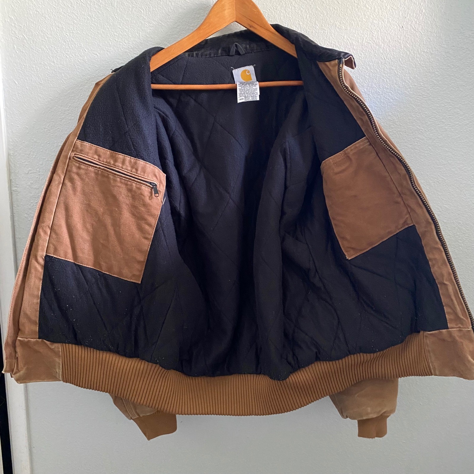 Carhartt J165 BRN Sandstone Duck Arctic Quilt Lined Bomber Jacket Mens Medium