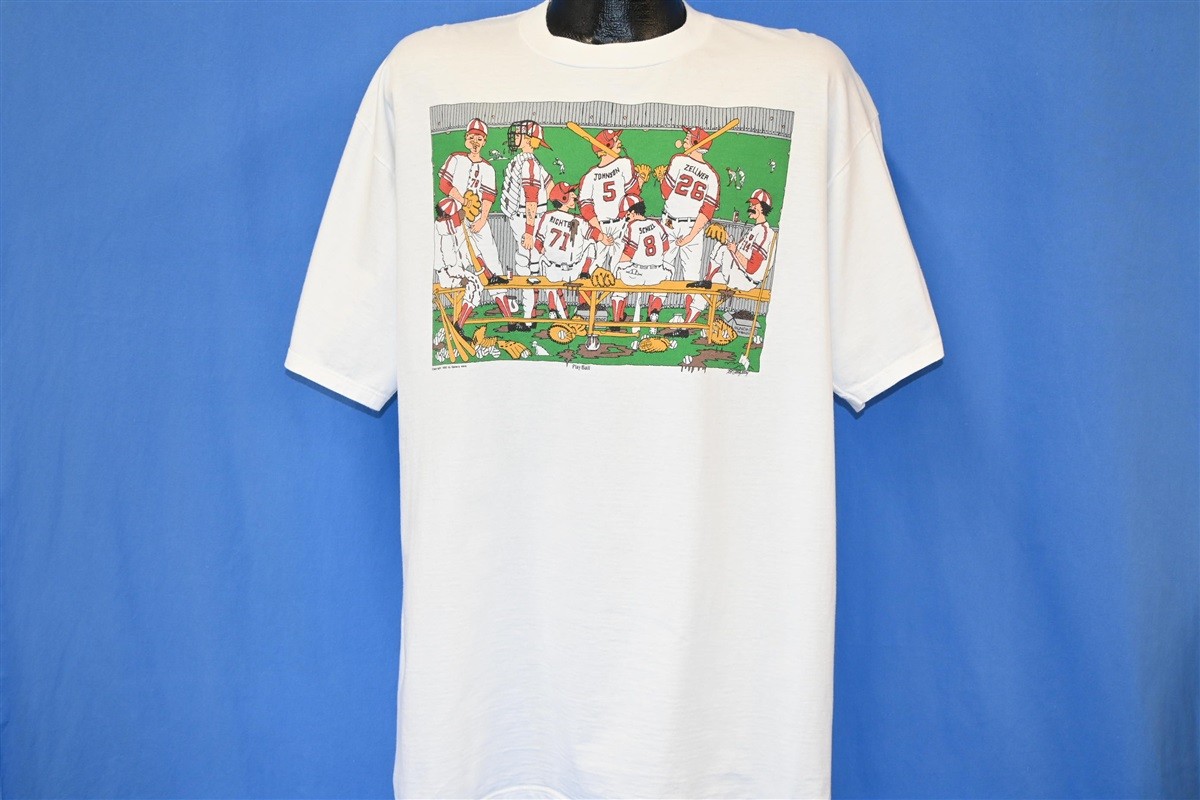 vintage 90s PLAY BALL BRUCE JOHNSON BASEBALL CARTOON FUNNY JOKE HUMOR t-shirt XL