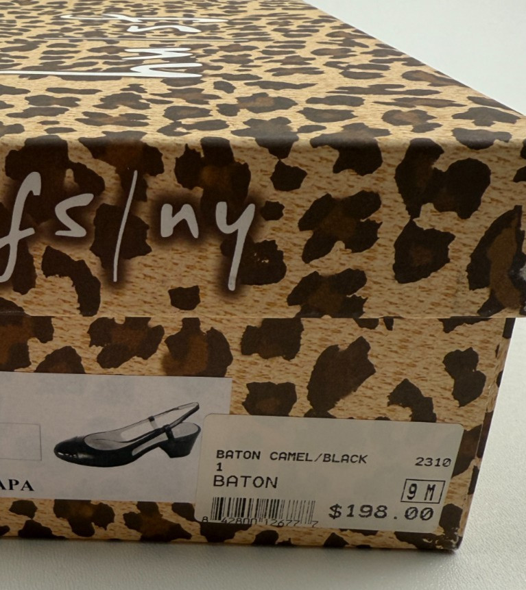 French Sole FS/NY Tuckernuck Slingback Baton Heels Camel Napa/Black NWT