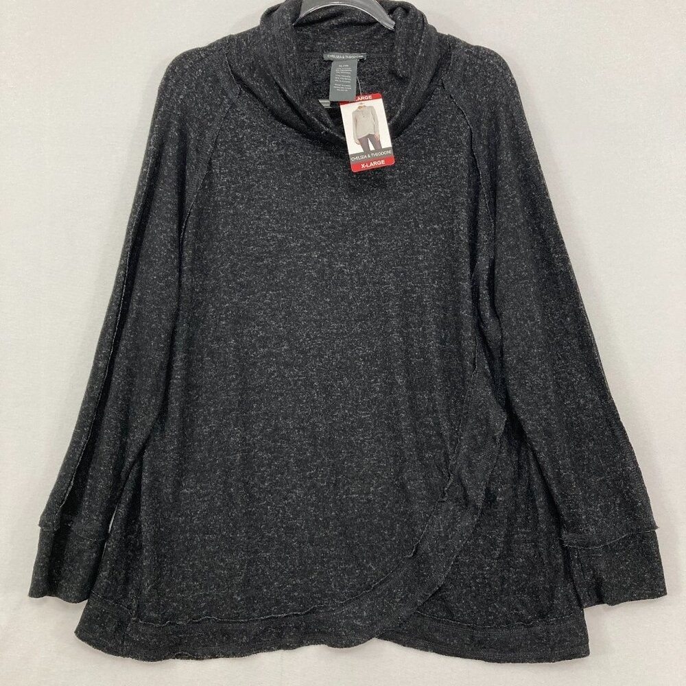 New Chelsea & Theodore size XL Dark Gray Cowl Neck Stretch Knit Long Sleeve Top