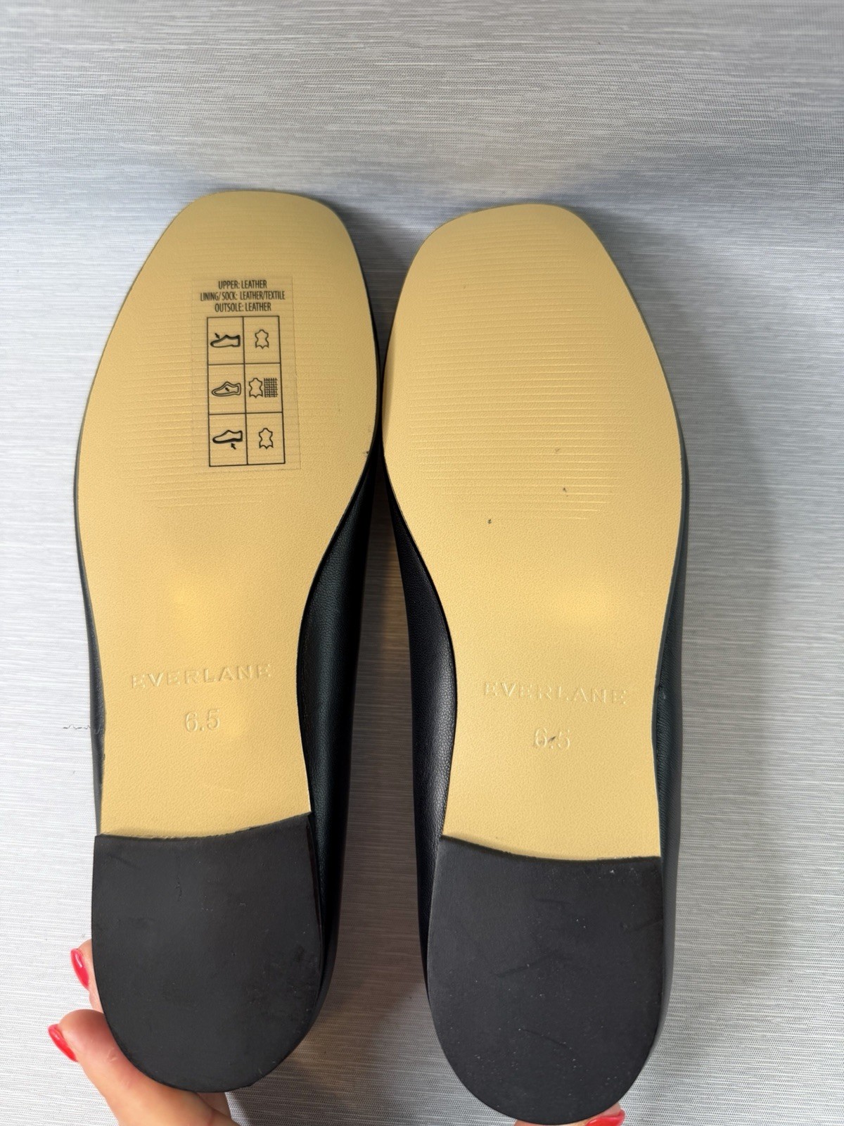 Everlane Black Leather Mary Jane Flats Square Toe Size 6.5 NWB