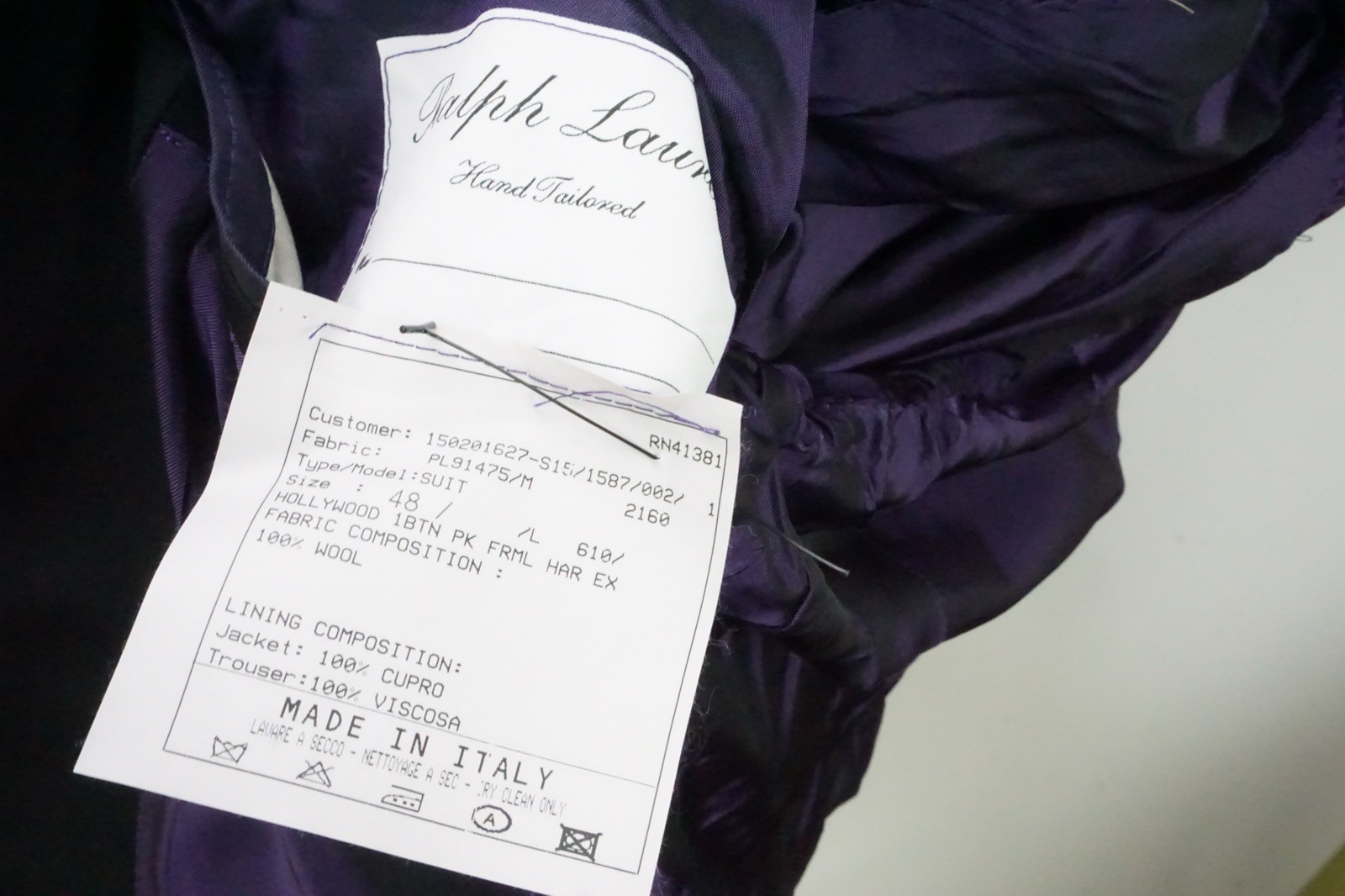 Ralph Lauren Purple Label RLPL Hollywood Navy Black Contrast Wool Tuxedo Coat 44
