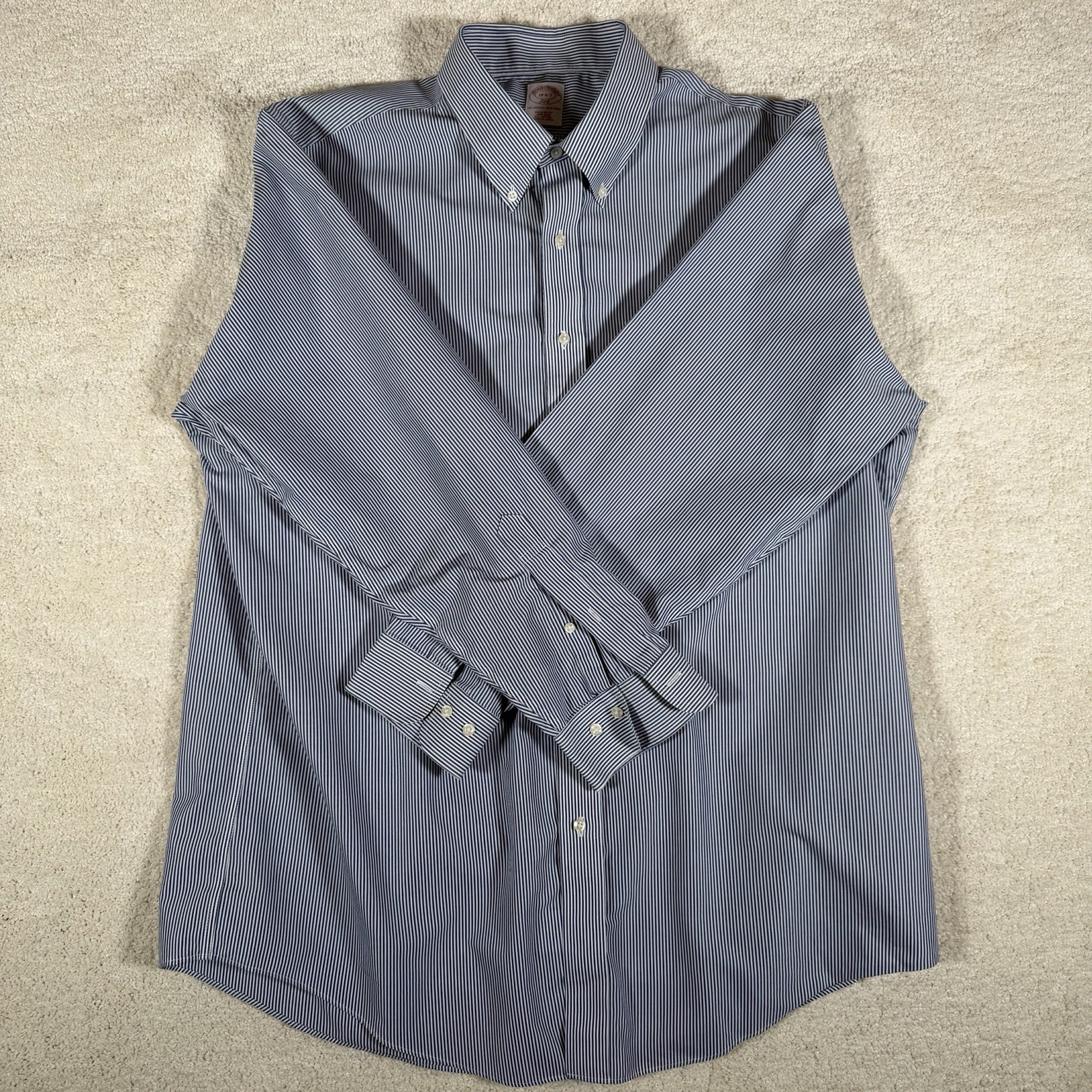 Brooks Brothers 346 Classic Oxford Blue/White Stripe Cotton Mens 18-6/7in