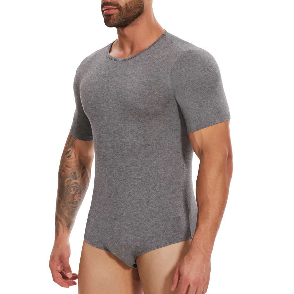 Mens One Piece Short Sleeve Bodysuit Romper Pajamas Basic Top T-Shirts Underwear
