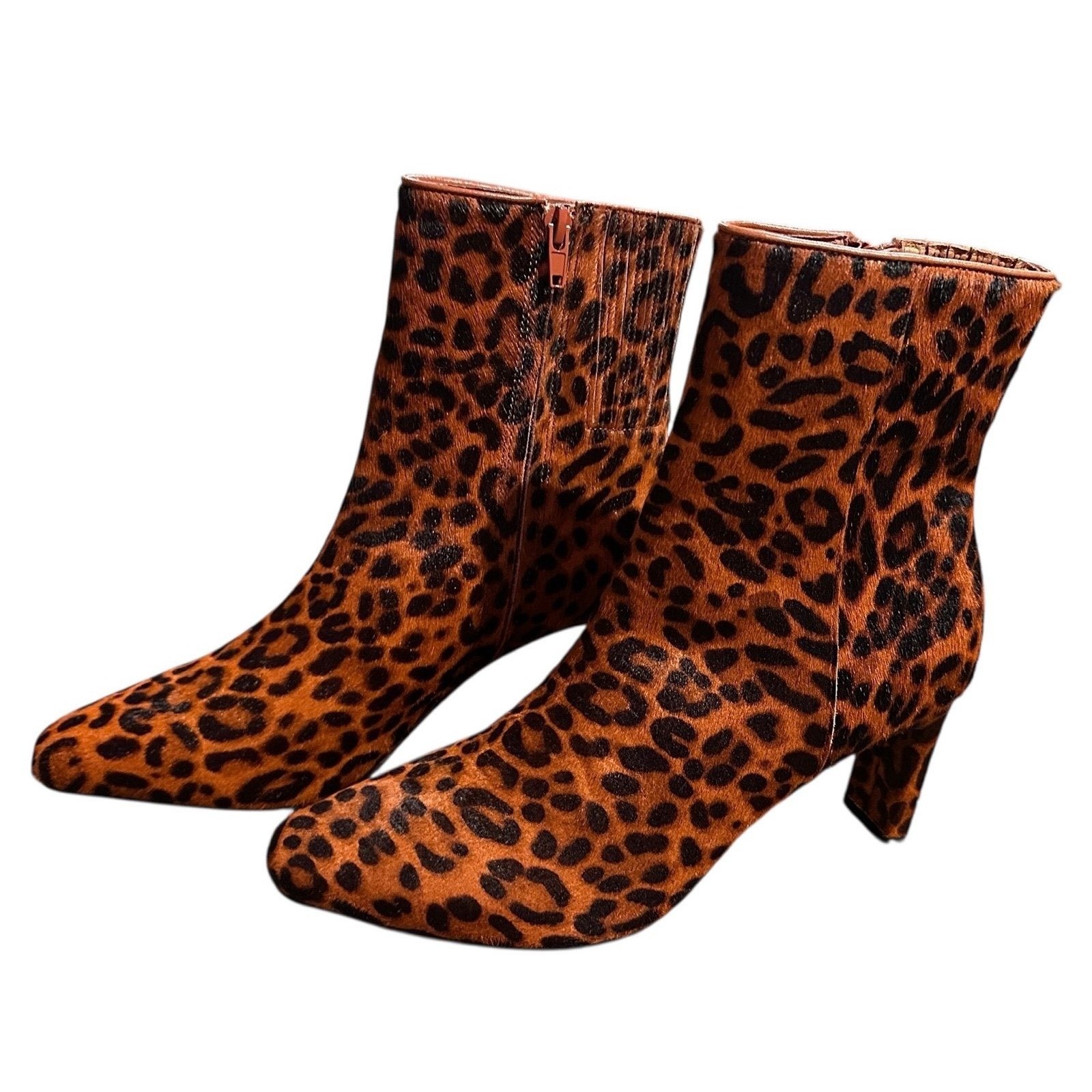 Charlotte Stone Women’s Livia in Sienna Leopard Calf Hair Ankle Booties- Size 6