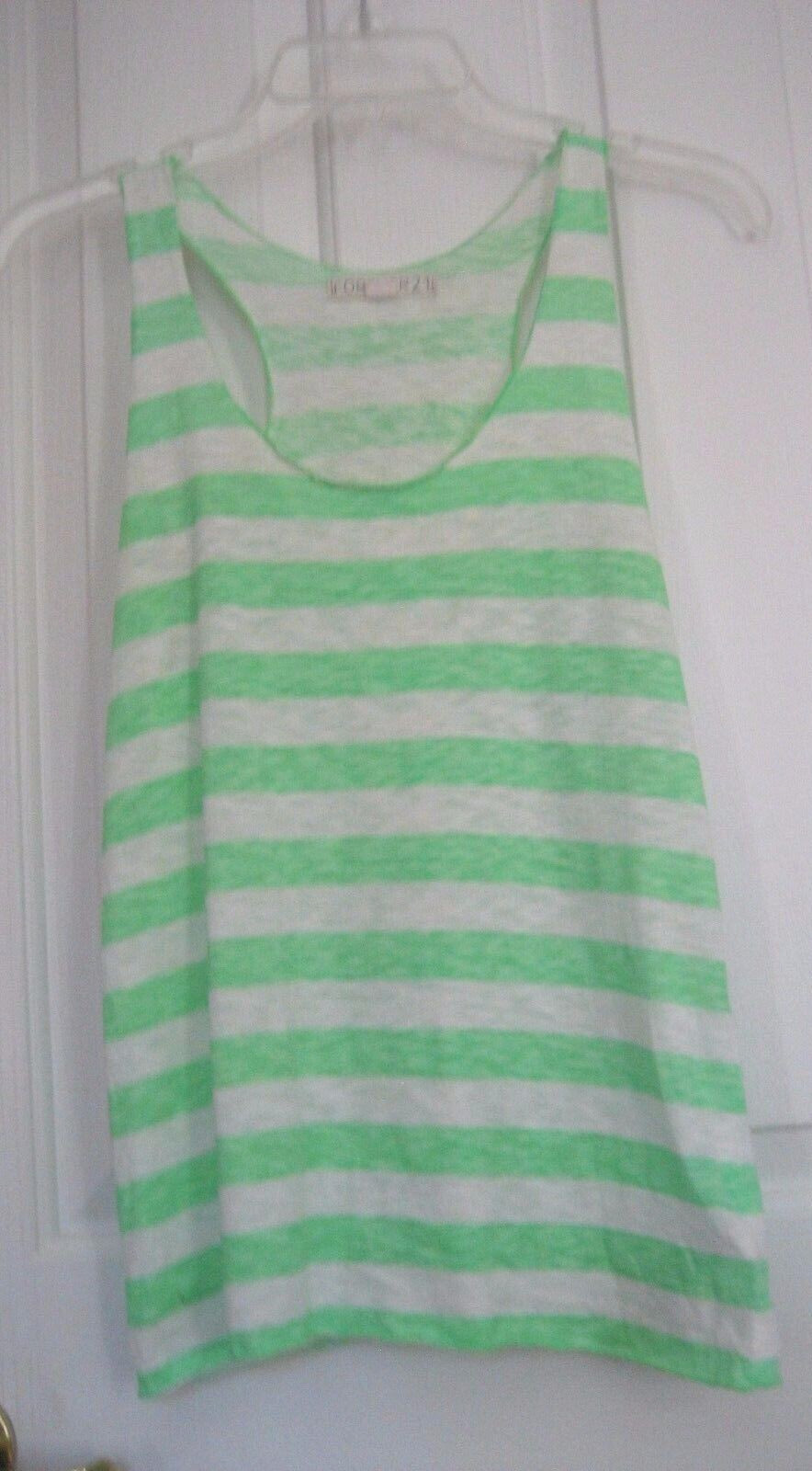 FOREVER 21 Sz S Apple Green White Striped RacerbackSoft Slub Knit TANK TOP Tee
