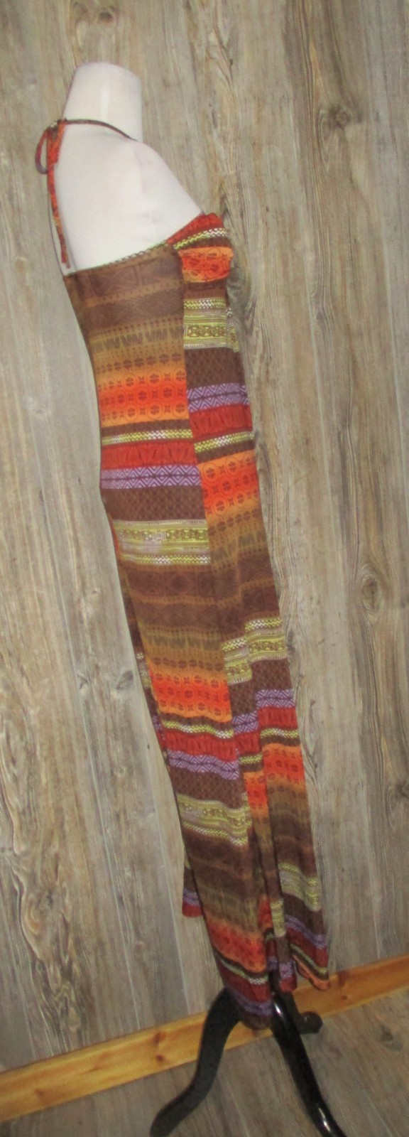 Ur Va Na Aztec Print Beaded Halter Maxi Dress Womens Sz Small Boho Festival