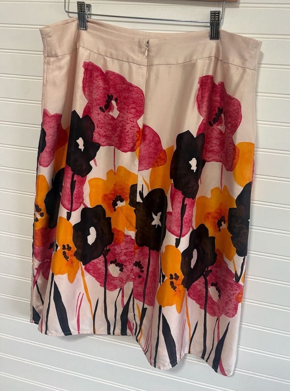 90’s Kelly & Diane Floral 100% Silk Skirt Size 16 Vintage