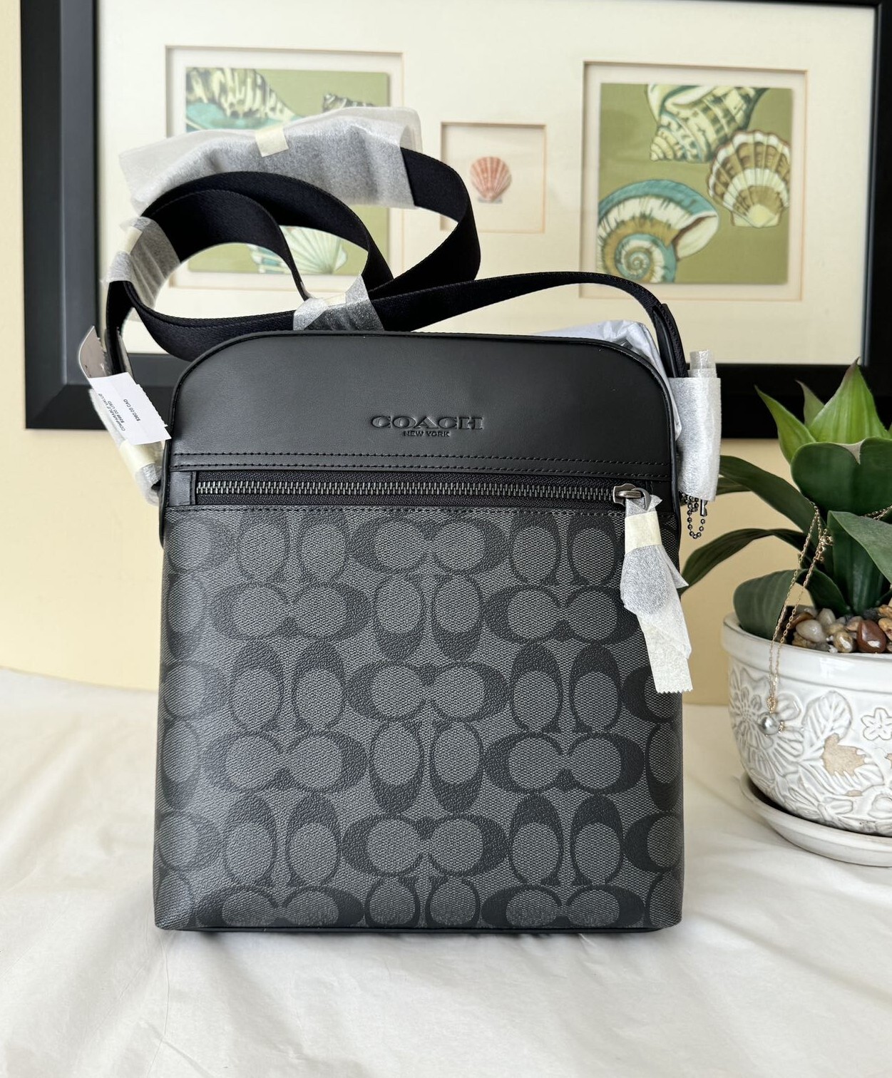 NWT Coach 4010 Men’s Houston Flight Bag Signature Canvas&Leather Charcoal Black