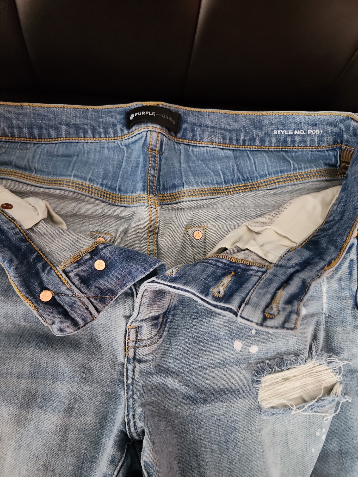 Purple Brand Luxury Distressed Paint Splattered Slim Fit Size 34
