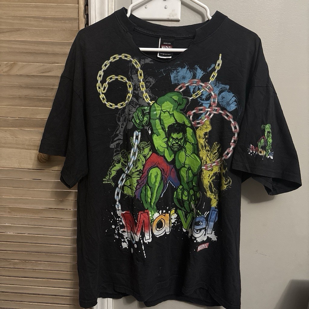 Marvel Hulk Men’s XL Black Cotton Crew Neck Short Sleeve Graphic Logo T-Shirt