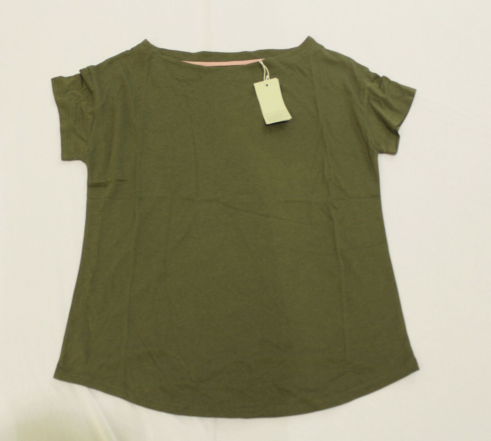 Boden Women’s Supersoft Slash Neck S/S Cotton Blend Tee BE5 Khaki Size 12 (US 8)