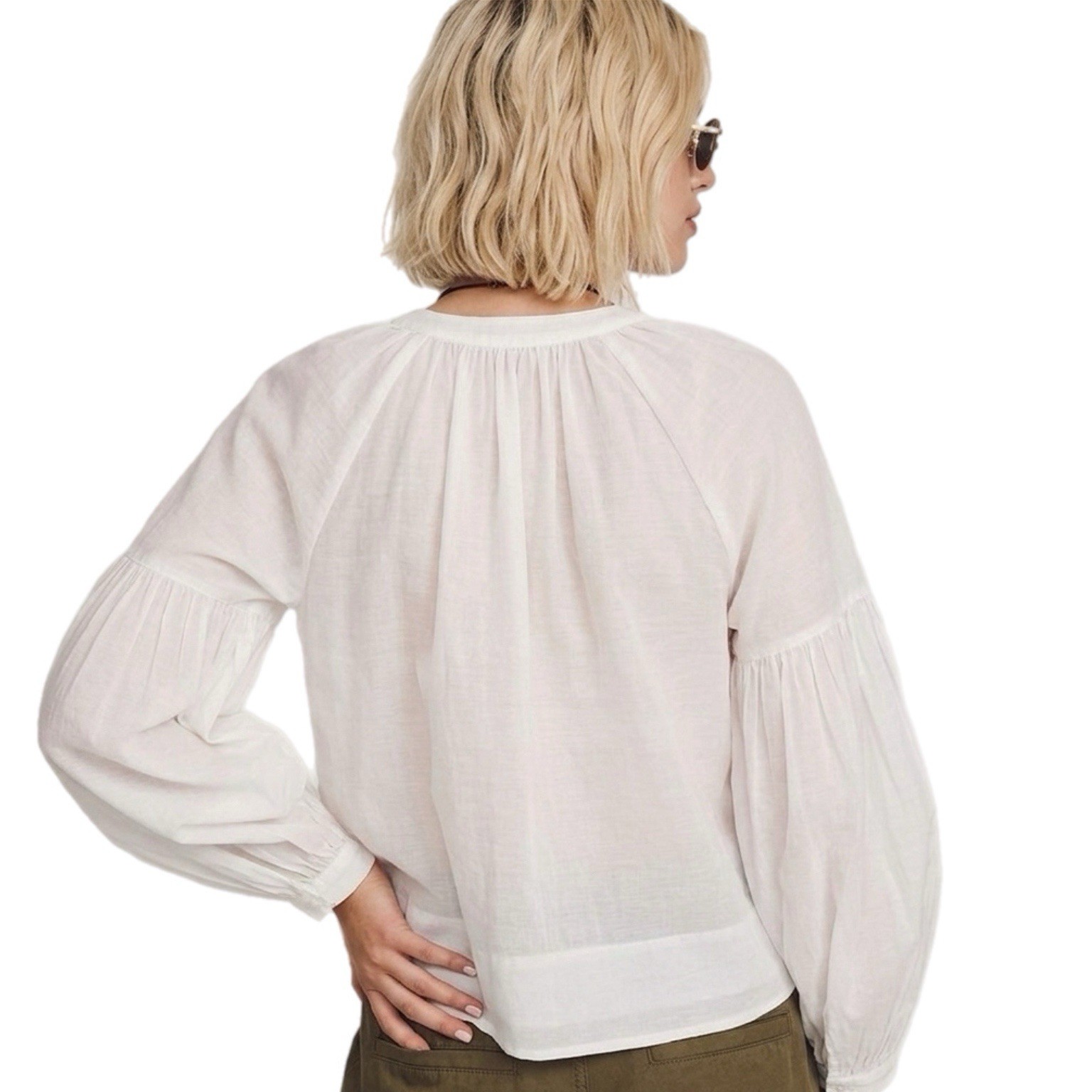 MADEWELL Ivory Button Front Blouse Lyocell Blend Top Pleated Womens Small Shirt
