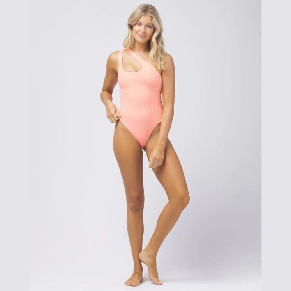 NWT L*SPACE Two Tone Ribbed Phoebe One Piece Swimsuit Beach Vacation Summer
