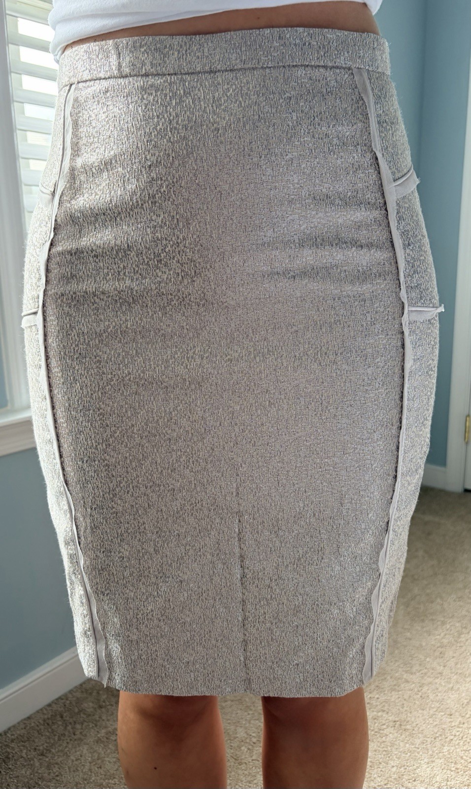 J.CREW Collection Silver Metallic Pencil Skirt Knee Length Size 2 Silk Lining