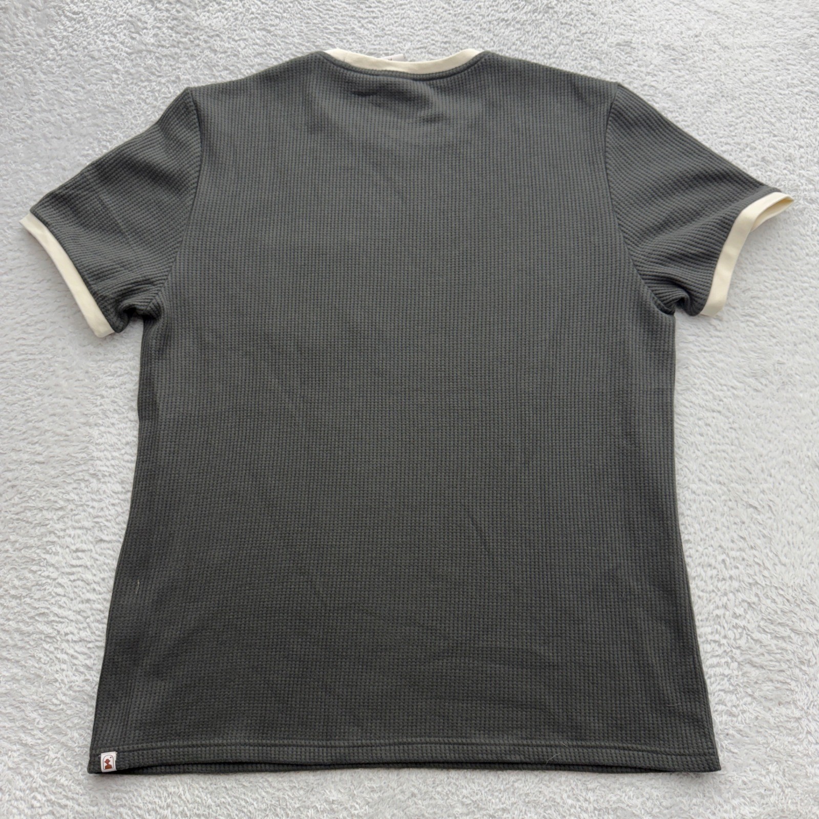 Dandy Del Mar Mens XL Waffle Knit Ringer T-Shirt Charcoal Grey Cream Pocket Tee