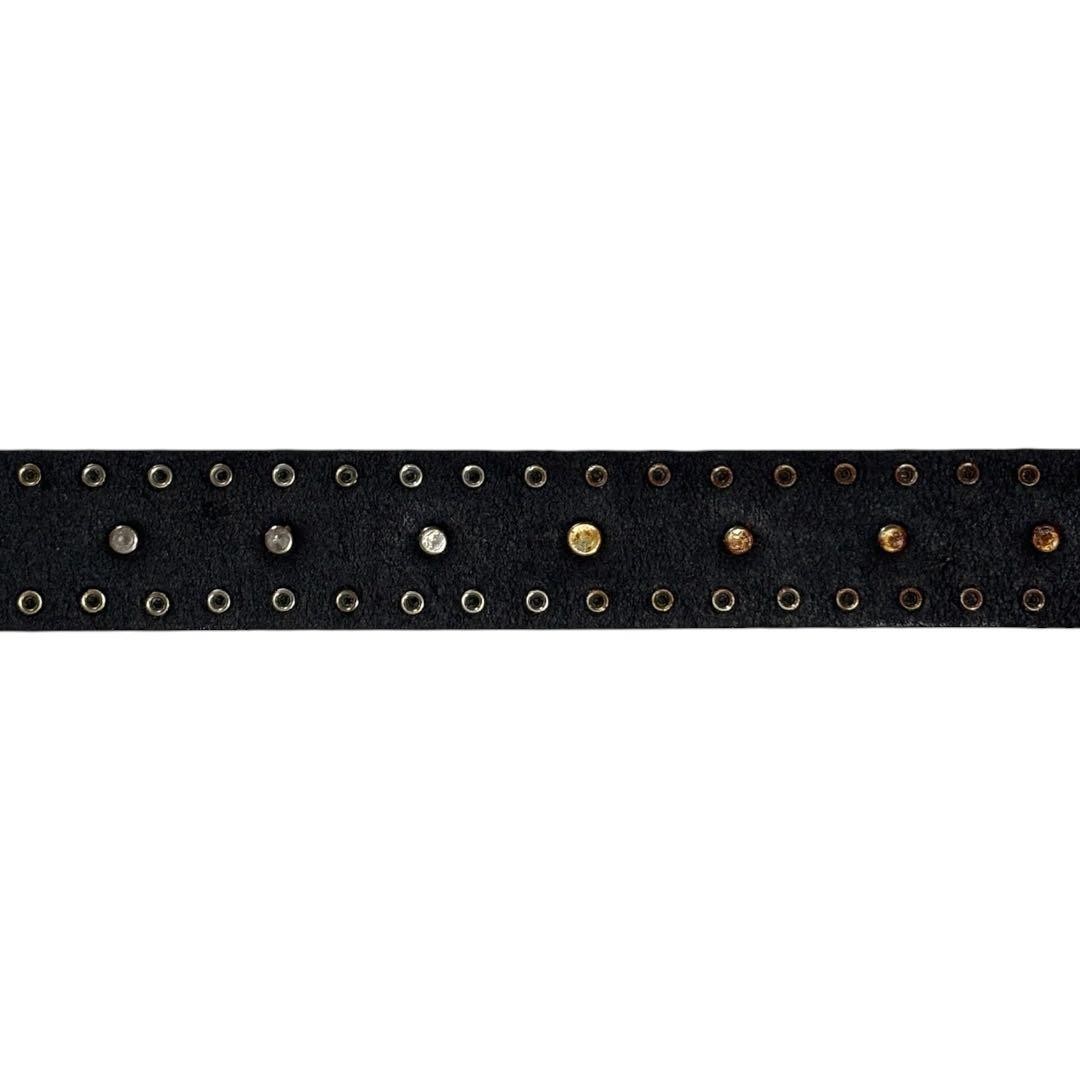 GIANNI VERSACE 1990s Studded Leather Belt Two-Tone Gold Silver Buckle Used