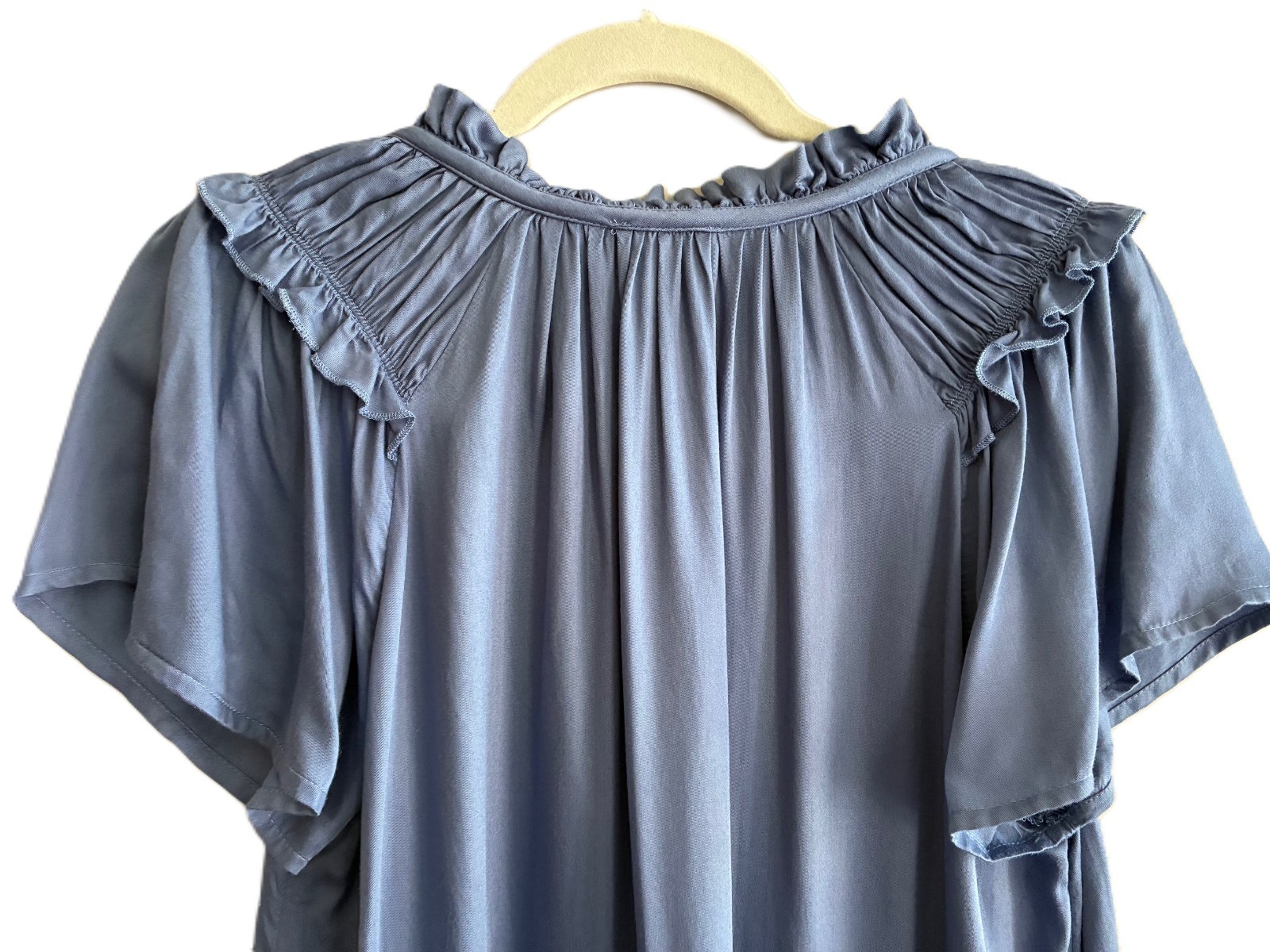 Womens Sundance Blue Tunic Blouse Ruffled V-Neck Flutter Sleeves Sz Med