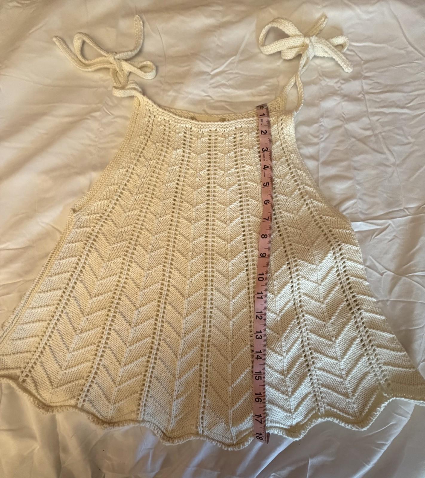 100% Cotton Altar’d State Cream Solid Knit Bow Strap Tank Top Lightweight M