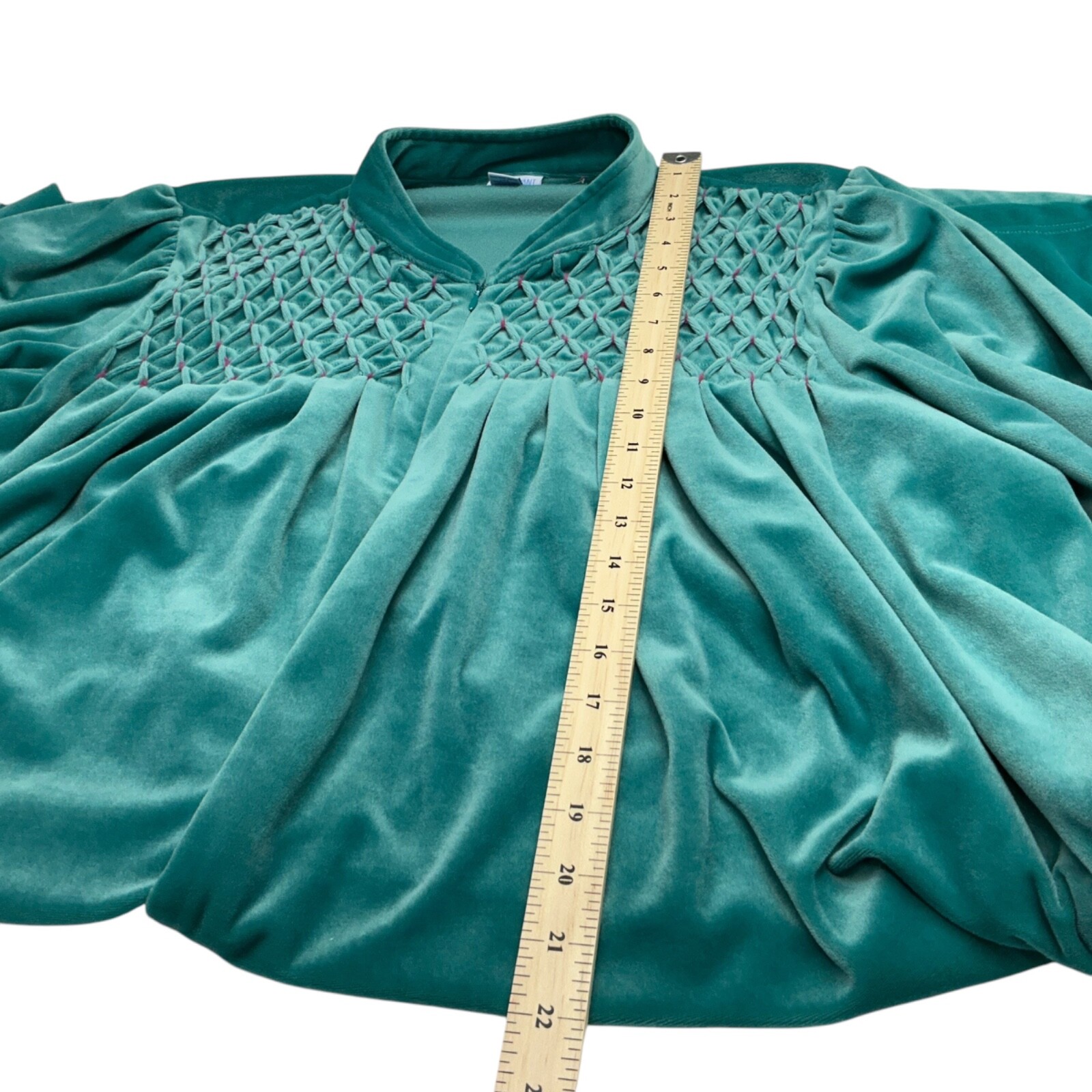 1X Lane Bryant House Coat Robe Sz 1xl Teal Green Zip Smocked Cottage 70s new Vtg