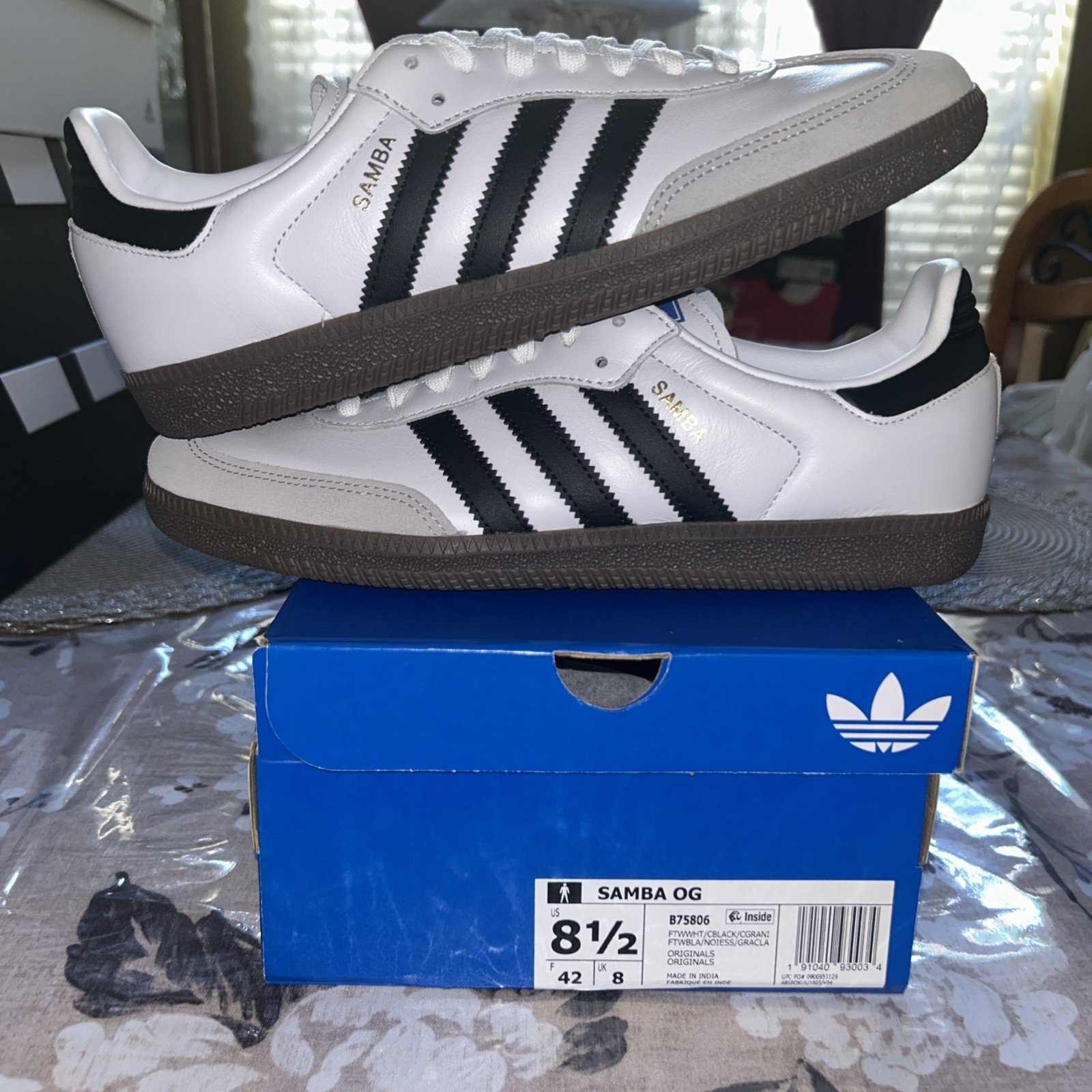 Adidas Men’s Samba OG B75806 Size US 8.5 Cloud White/Core Black/Clear Granite