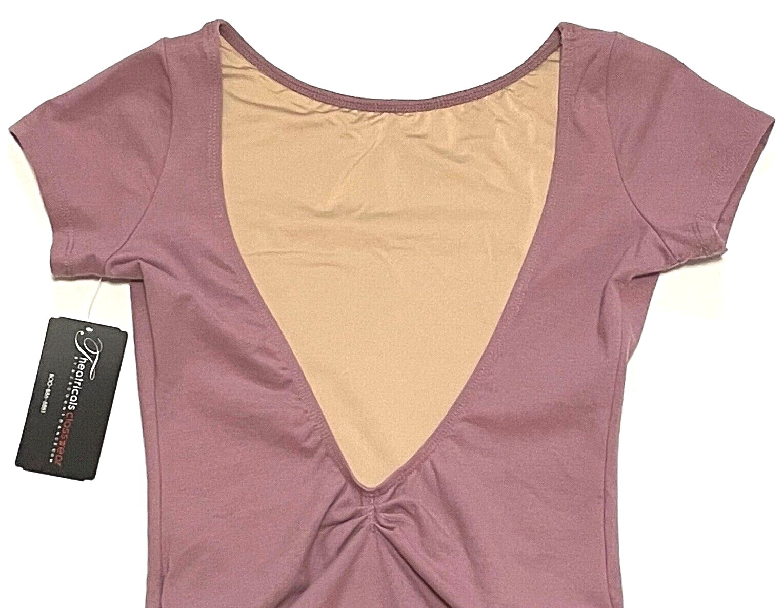 Theatricals Dancewear Leotard Bodysuit SS Deep V-Back TH5559 Mauve New Nwt Women