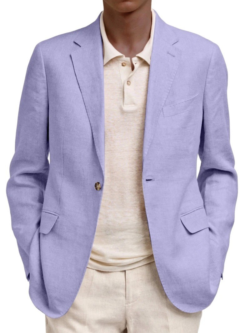 Men’s Linen Blazer Slim Fit One Button Casual Summer Sport Coat Suit Jacket