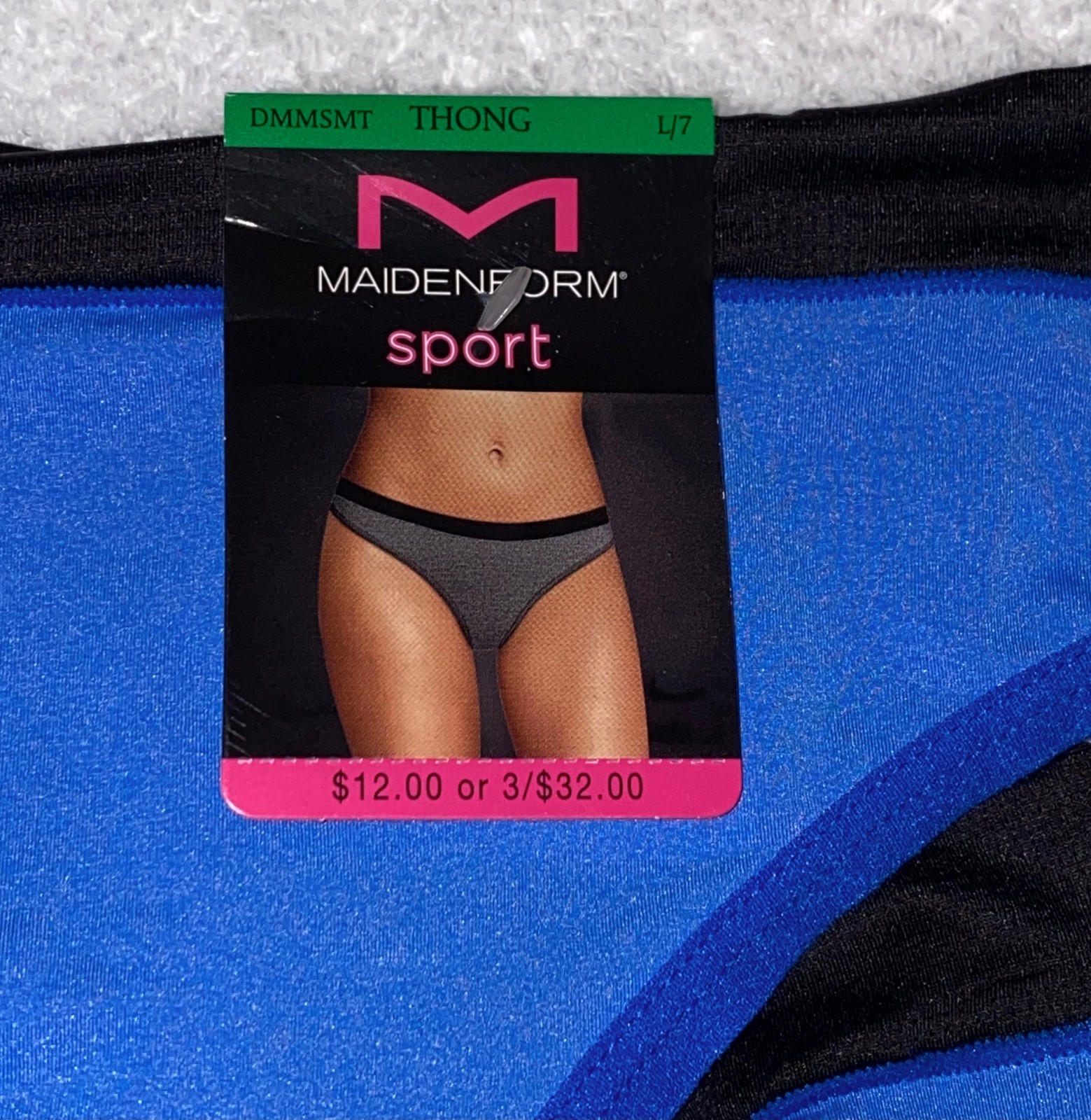 MAIDENFORM Sport Blue Black Breathable Thong Panty Womens S 5 M 6 L 7 XL 8 2XL 9