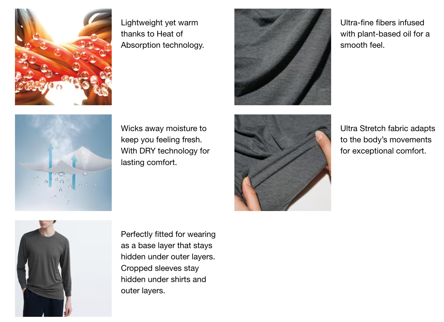 Men HEATTECH Crew Neck Long Sleeve T-Shirt UNIQLO Heat-generating material