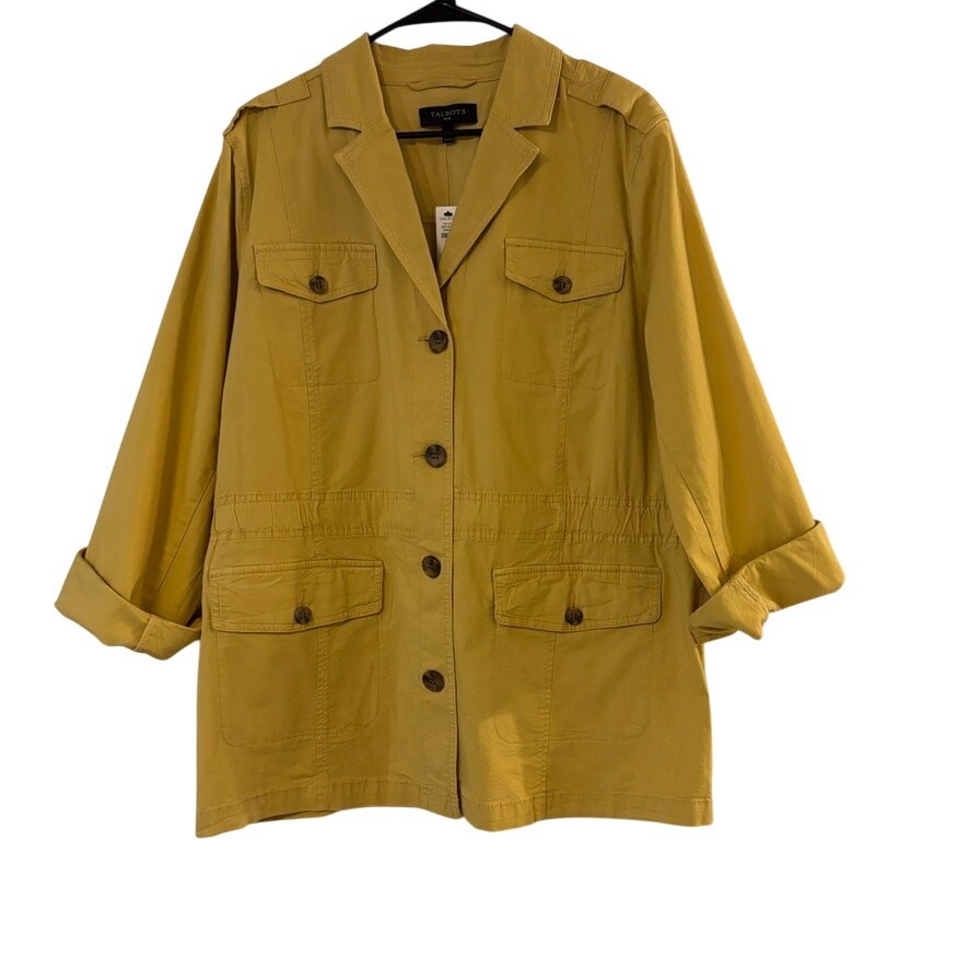 Talbots Mustard Utility Jacket 1X NWT Roll-Tab Sleeves Safari Style Retails $159