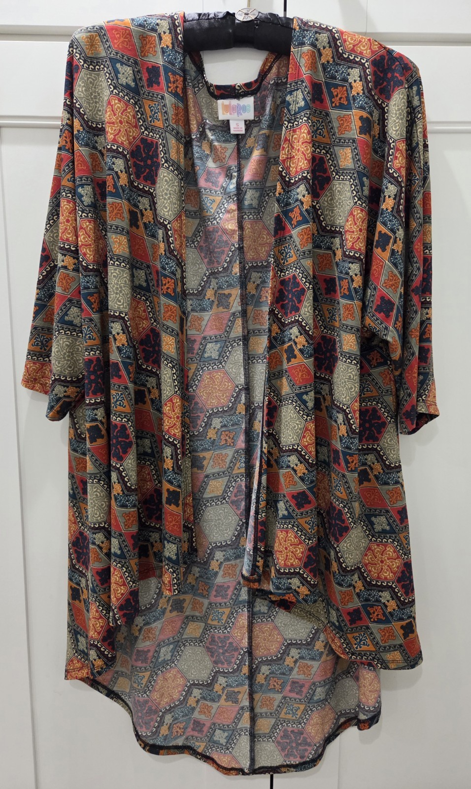 NWOT LuLaRoe Red Gold Green Blue Black Kimono Cardigan Open Front Size Small