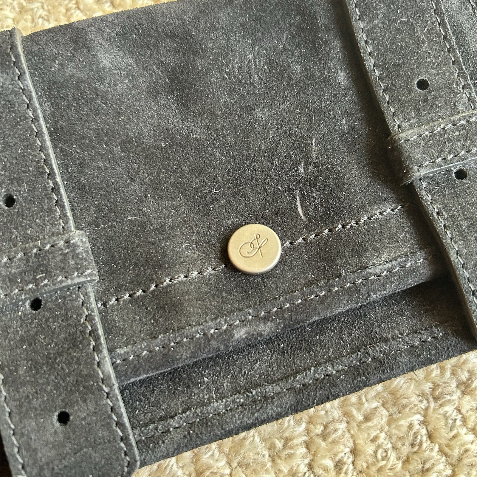Proenza Schouler PS1 Black Suede Leather Wallet w/ Box Handmade Genuine Leather