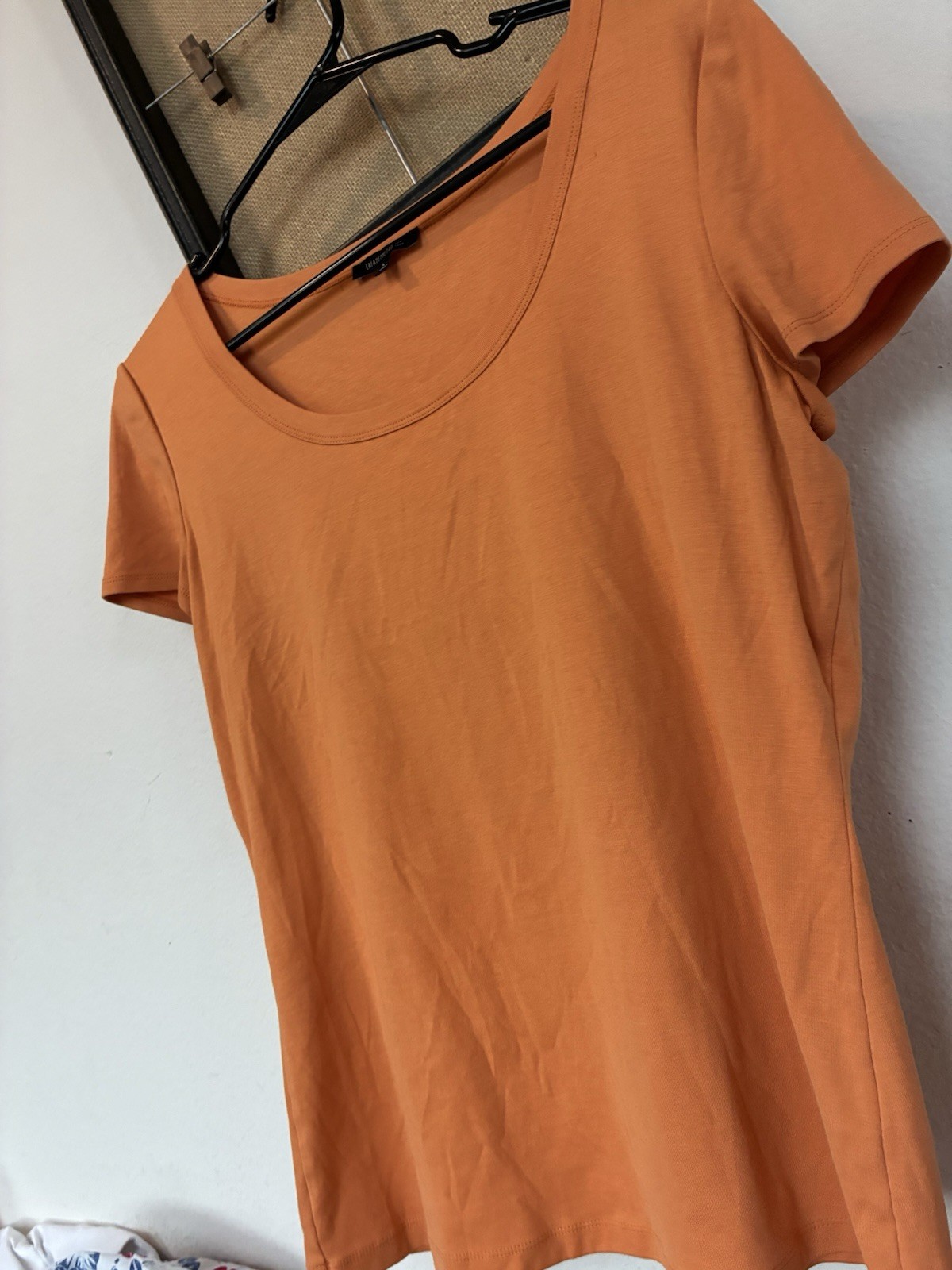 Lafayette 148 New York Orange Solid Knit Scoop Neck Stretch T-Shirt L