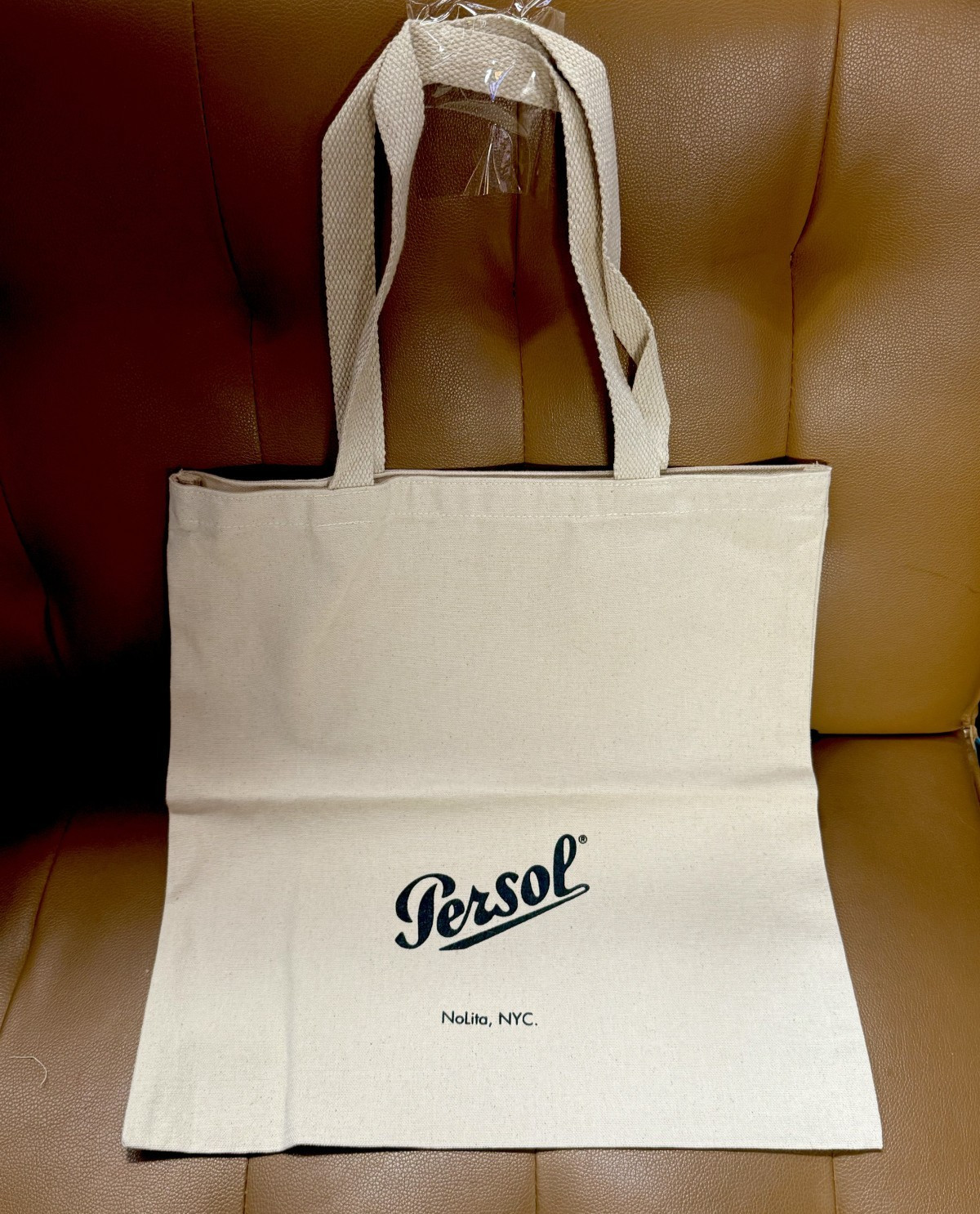 Persol sunglass canvas shoulder Tote Bag 15”x16 medium beige designer Italy NEW