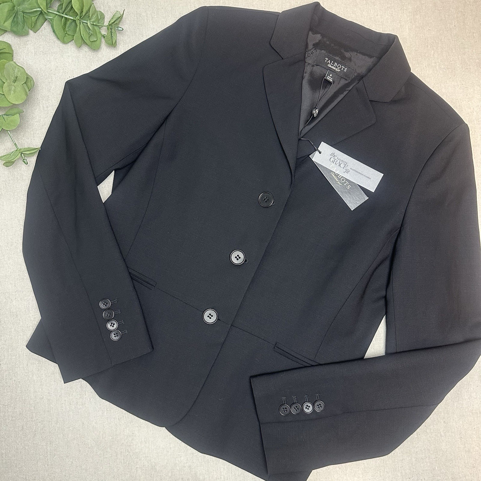 Talbots Size 8 Wool Blend Blazer Black Grace Fit 3-Button Classic Timeless NWT