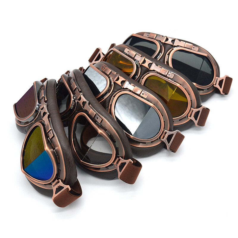 Vintage Copper Frame Steampunk Motorcycle Goggles Sunglasses Retro Riding Travel