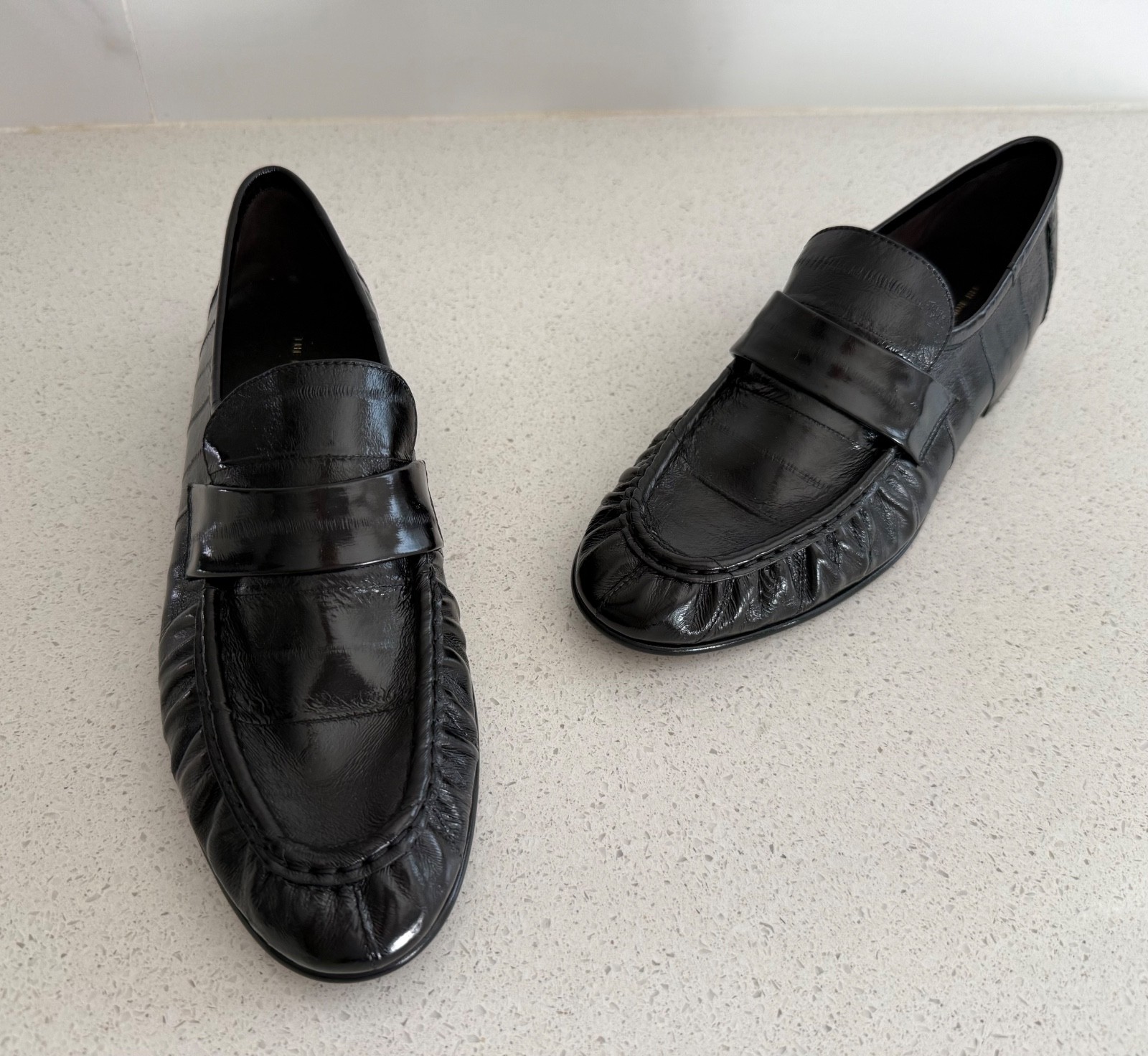 THE ROW Soft Loafers Eel Skin Black EU 38.5 US 8.5