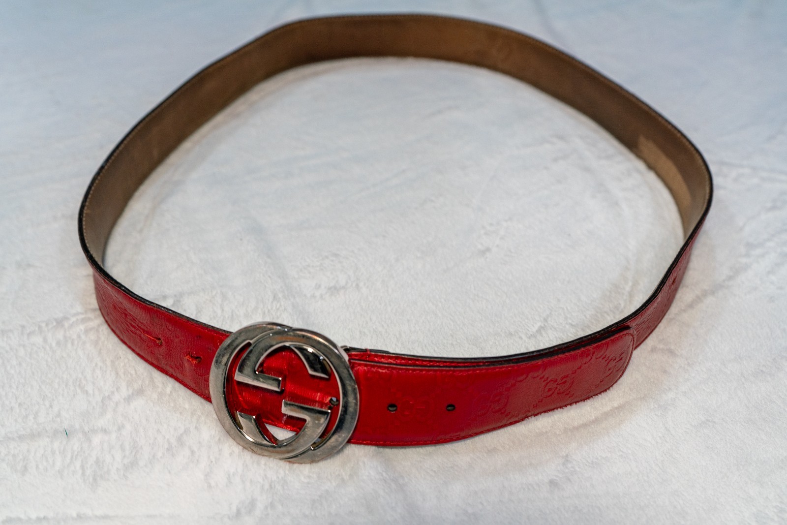 Gucci Guccissima Red Leather Belt Interlocking GG Buckle Size 42 105cm
